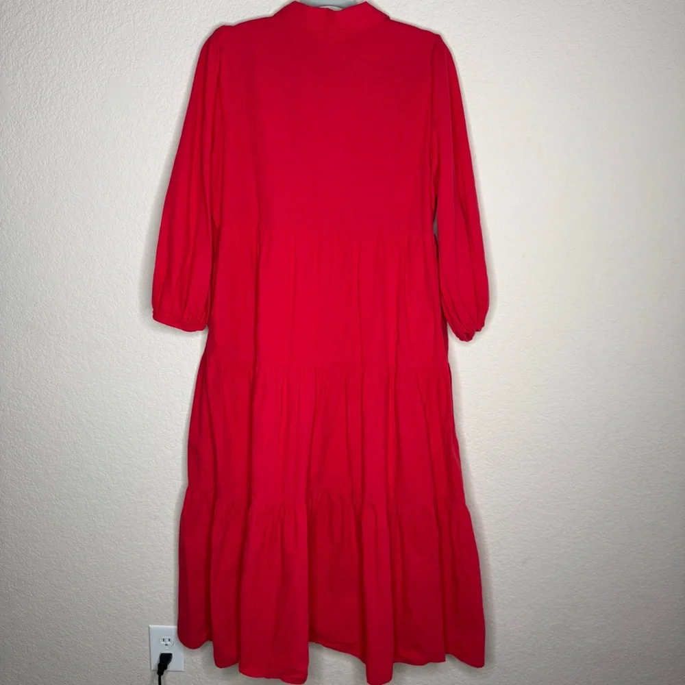 Tuckernuck Pomander Place Mabel Maxi Dress Cotton Red Tiered Puff Sleeve - Picture 4 of 6